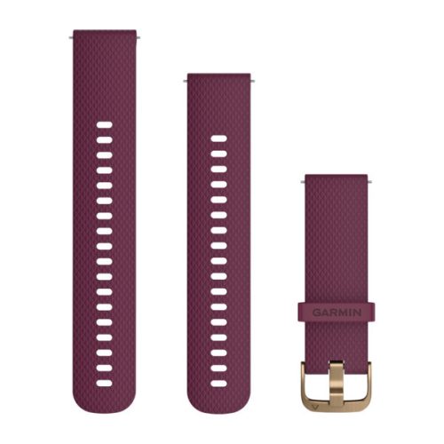Pas za uro Garmin 20 mm iz silikona v barvi jagodičevja, svetlo zlata zaponka (Quick Release) za uro Vivomove HR