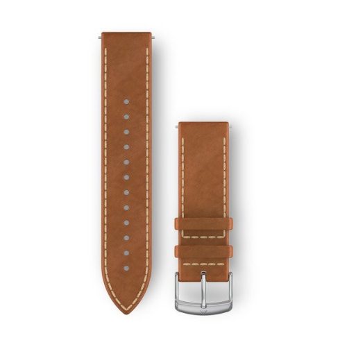 Zapestnica Garmin 20 mm rjavega usnja, srebrna zaponka z jezičkom (Quick Release) za uro Vivomove HR