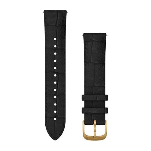 Pas ura Garmin 20 mm črno usnje, 24K zlata PVD zaponka (hitro sproščanje) za Vivomove 3 uro