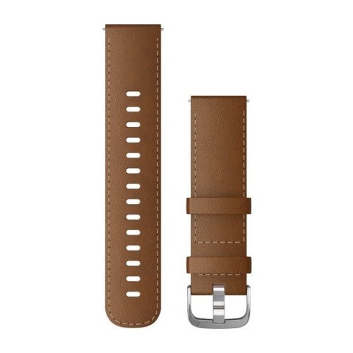 Pas ura Garmin 22 mm rjavo usnje, srebrna zaponka (italijansko usnje) (hitro sproščanje) za Vívoactive 4 130-200 mm