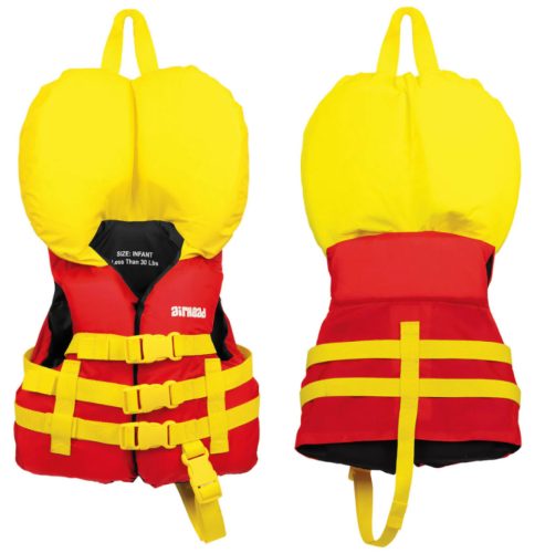 Otroška plavalna jopič Airhead z rdeče-rumenim ovratnikom 0-13 kg