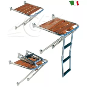 Platforma s 3-stopenjskim lestvijo, les-inox