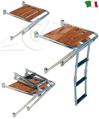 Platforma s 3-stopenjskim lestvijo, les-inox