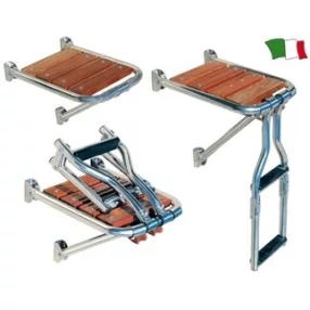   Lestev za čoln z izstopom iz nerjavečega jekla in tikovine, 2 stopnji