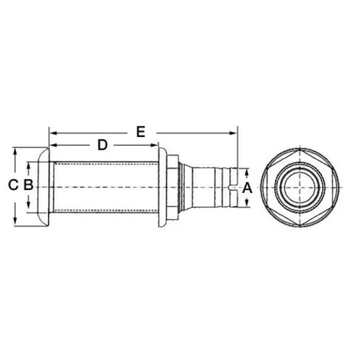 Kivezető cső testen át hosszú visszacsapó inox/műanyag 77/53 mm EVA