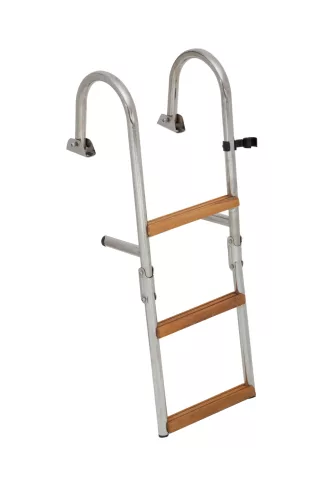 Čolnovska lestev 4 stopinje z ograjo iz kovinskega tikovega lesa 98x26cm