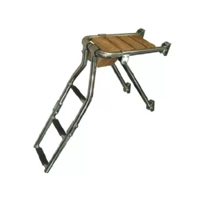   Lestev za čoln z izstopom iz nerjavečega jekla in tikovine, 2 stopnji