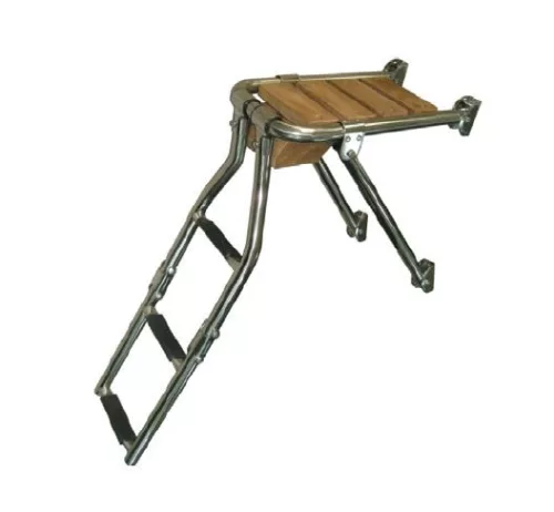 Lestev za čoln z izstopom iz nerjavečega jekla in tikovine, 2 stopnji