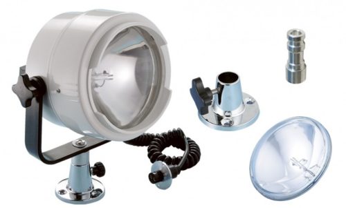 Iskalna svetilka z metalnim podnožjem, pušča. Halogen 100 W