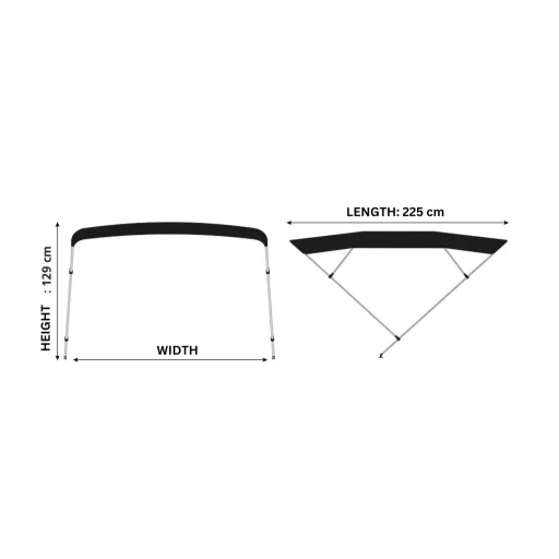 Bimini streha dvojni okvir črna 225x150-170x129 cm