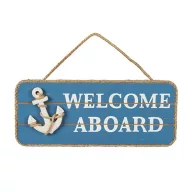 Lesena tabla z napisom WELCOME ABOARD 