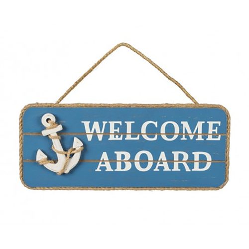 Lesena tabla z napisom WELCOME ABOARD 